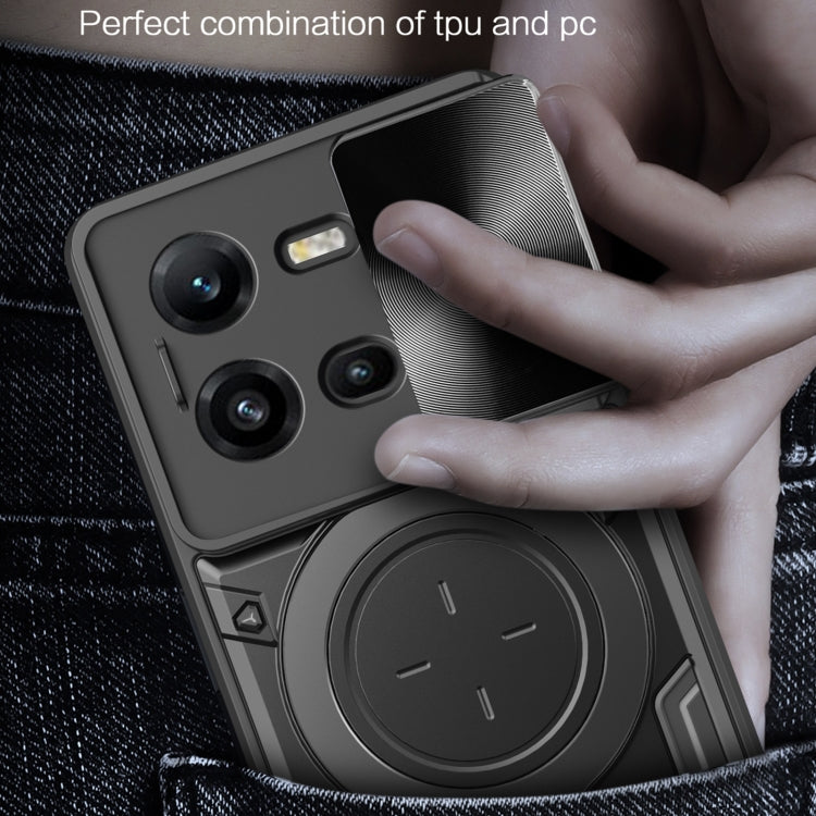 For vivo V25 5G Global CD Texture Sliding Camshield Magnetic Holder Phone Case