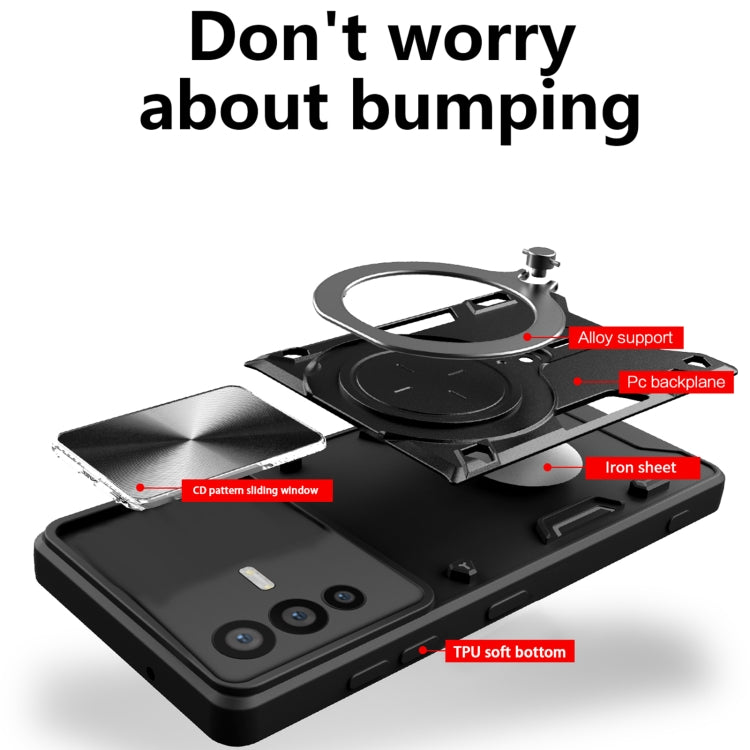 For vivo V23 5G / S12 5G CD Texture Sliding Camshield Magnetic Holder Phone Case