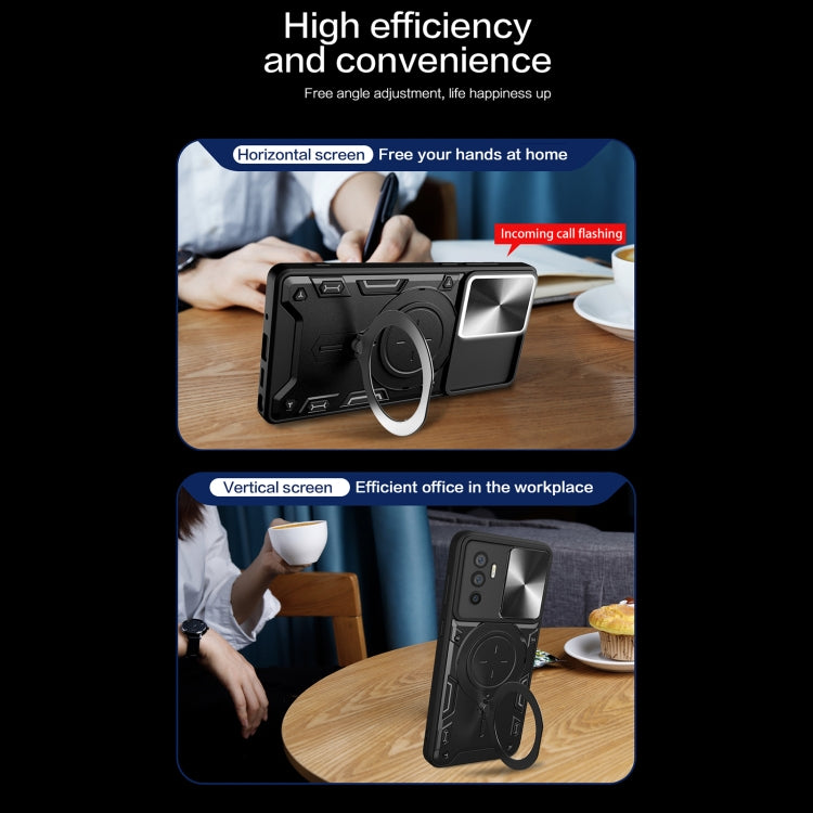 For vivo V23e 4G / 5G Global CD Texture Sliding Camshield Magnetic Holder Phone Case