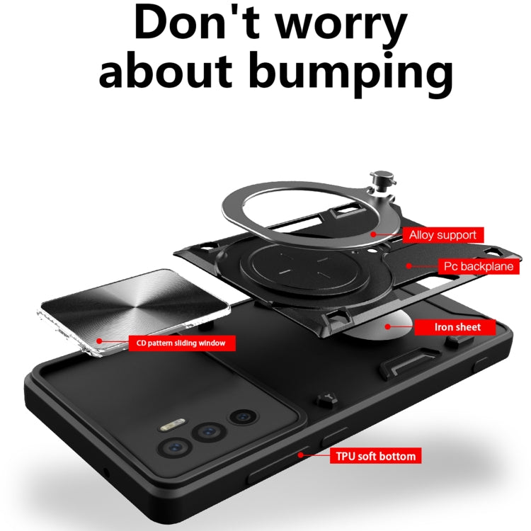 For vivo V23e 4G / 5G Global CD Texture Sliding Camshield Magnetic Holder Phone Case