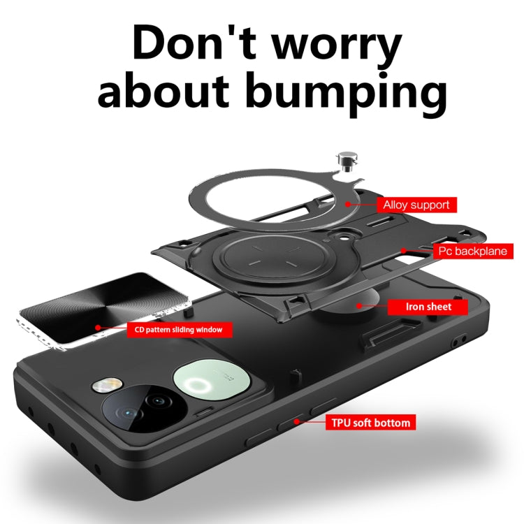 For vivo iQOO Z9s 5G CD Texture Sliding Camshield Magnetic Holder Phone Case