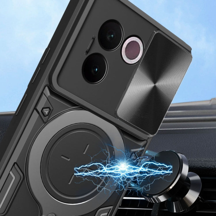 For vivo V30e 5G Global CD Texture Sliding Camshield Magnetic Holder Phone Case
