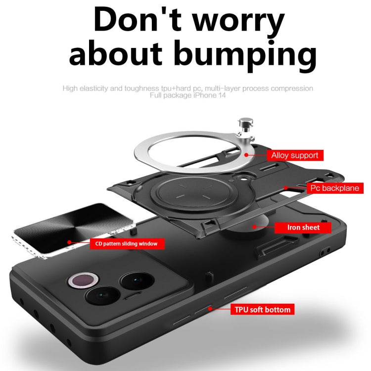 For vivo V30e 5G Global CD Texture Sliding Camshield Magnetic Holder Phone Case