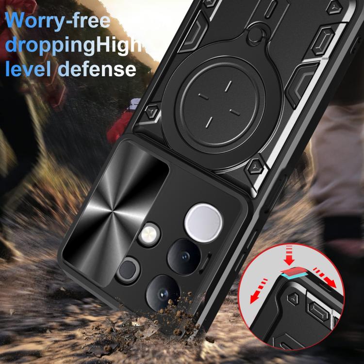For vivo Y29 4G CD Texture Sliding Camshield Magnetic Holder Phone Case