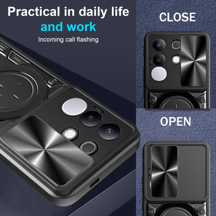 For vivo Y29 4G CD Texture Sliding Camshield Magnetic Holder Phone Case