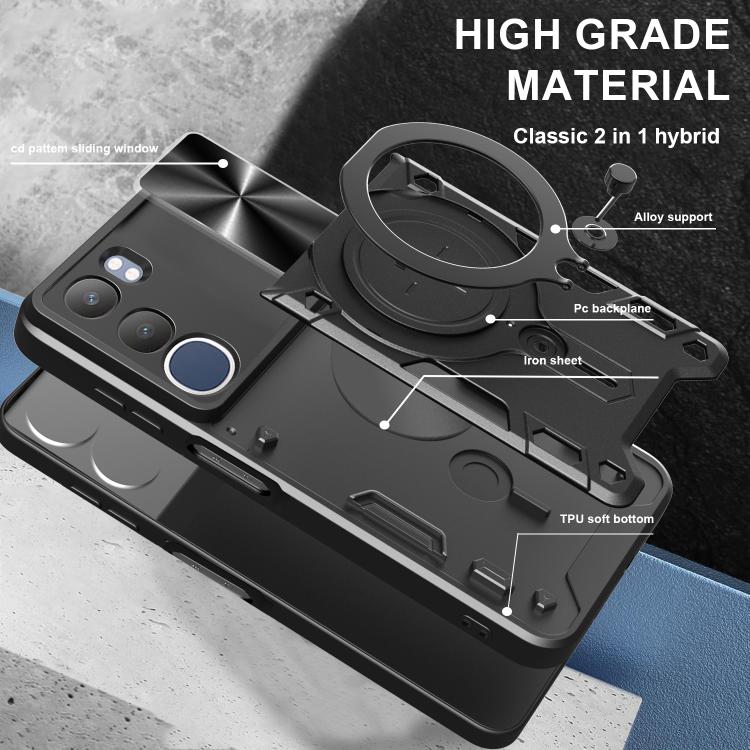 For vivo Y19s 4G CD Texture Sliding Camshield Magnetic Holder Phone Case