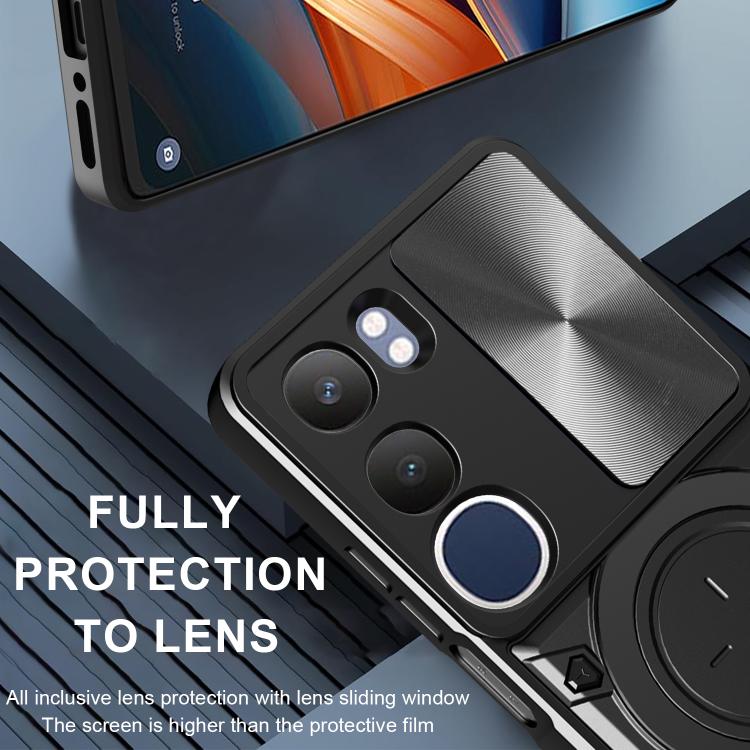 For vivo Y19s 4G CD Texture Sliding Camshield Magnetic Holder Phone Case