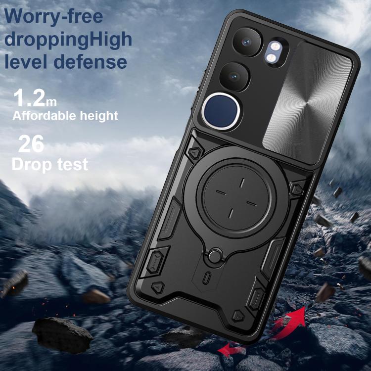 For vivo Y19s 4G CD Texture Sliding Camshield Magnetic Holder Phone Case
