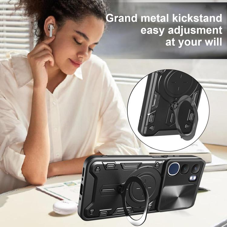 For vivo Y19s 4G CD Texture Sliding Camshield Magnetic Holder Phone Case