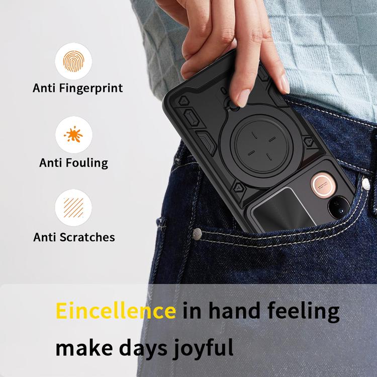 For vivo V50 Lite 4G CD Texture Sliding Camshield Magnetic Holder Phone Case