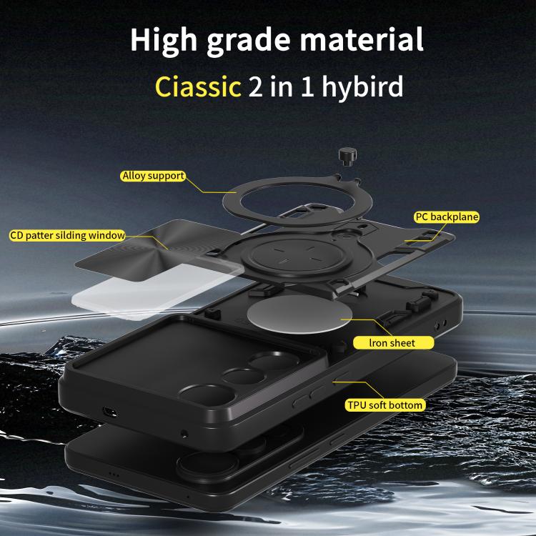 For vivo V50 Lite 4G CD Texture Sliding Camshield Magnetic Holder Phone Case