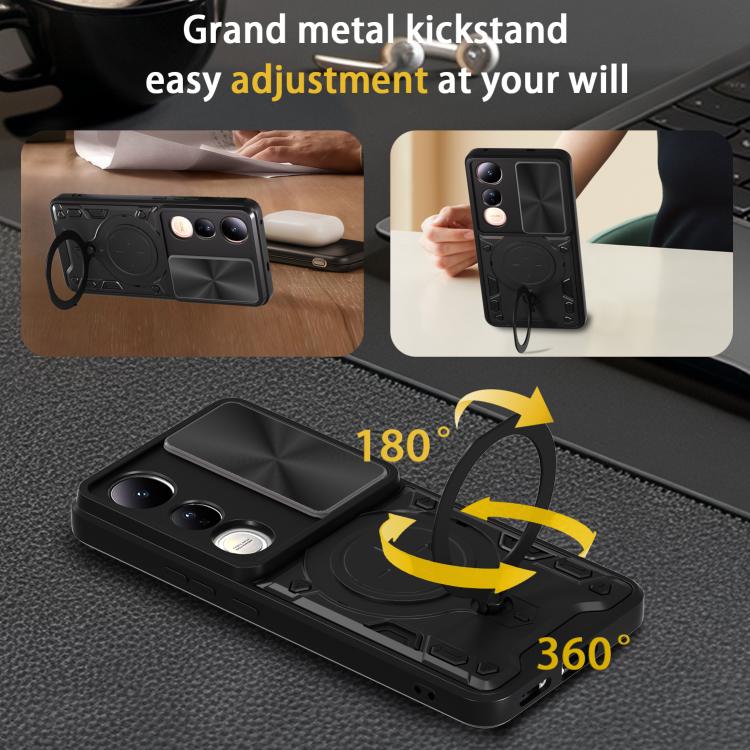 For vivo V50 Lite 4G CD Texture Sliding Camshield Magnetic Holder Phone Case