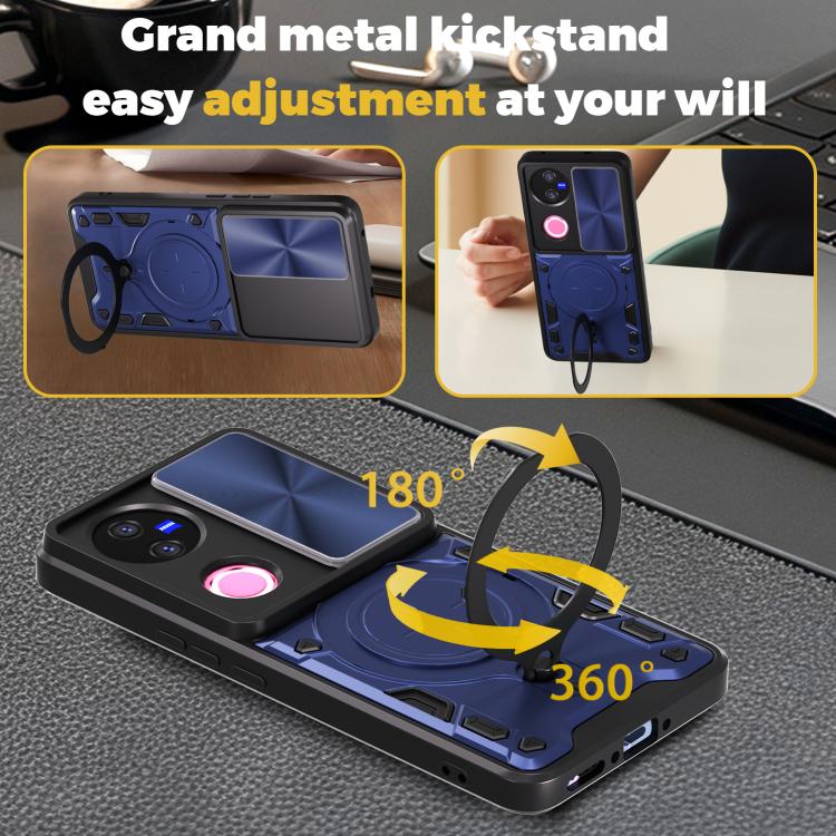 For vivo V50 5G CD Texture Sliding Camshield Magnetic Holder Phone Case
