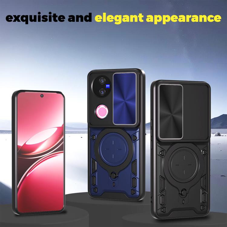 For vivo V50 5G CD Texture Sliding Camshield Magnetic Holder Phone Case