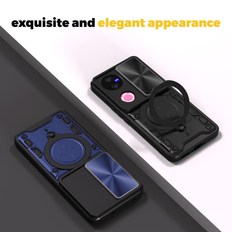 For vivo V50 5G CD Texture Sliding Camshield Magnetic Holder Phone Case