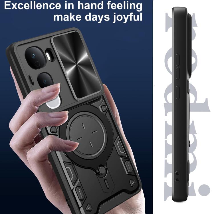 For vivo Y400 Pro 5G India CD Texture Sliding Camshield Magnetic Holder Phone Case