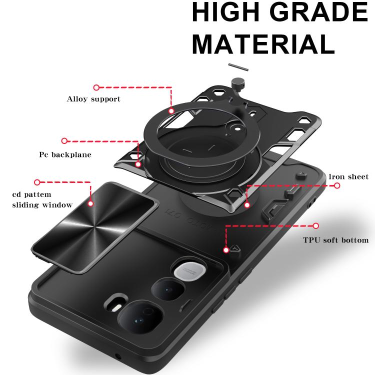 For vivo Y400 Pro 5G India CD Texture Sliding Camshield Magnetic Holder Phone Case