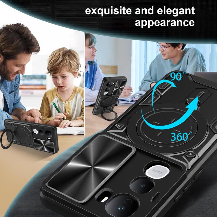 For vivo Y400 Pro 5G India CD Texture Sliding Camshield Magnetic Holder Phone Case