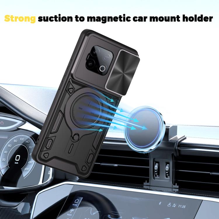 For vivo iQOO Z10 Turbo / Y300 GT CD Texture Sliding Camshield Magnetic Holder Phone Case