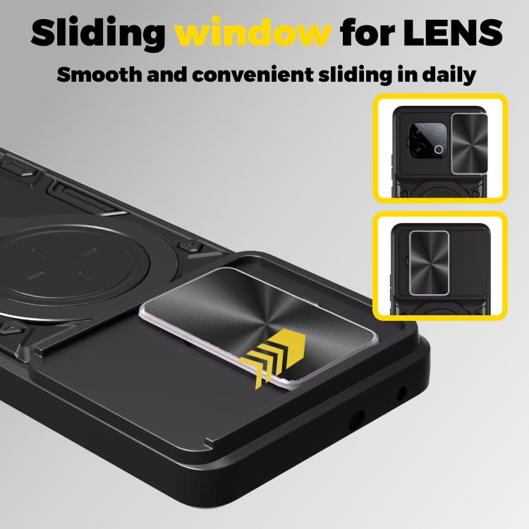 For vivo iQOO Z10 Turbo / Y300 GT CD Texture Sliding Camshield Magnetic Holder Phone Case