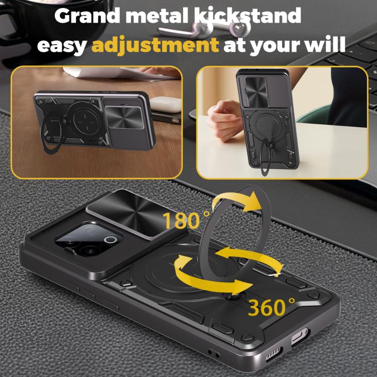 For vivo iQOO Z10 Turbo / Y300 GT CD Texture Sliding Camshield Magnetic Holder Phone Case
