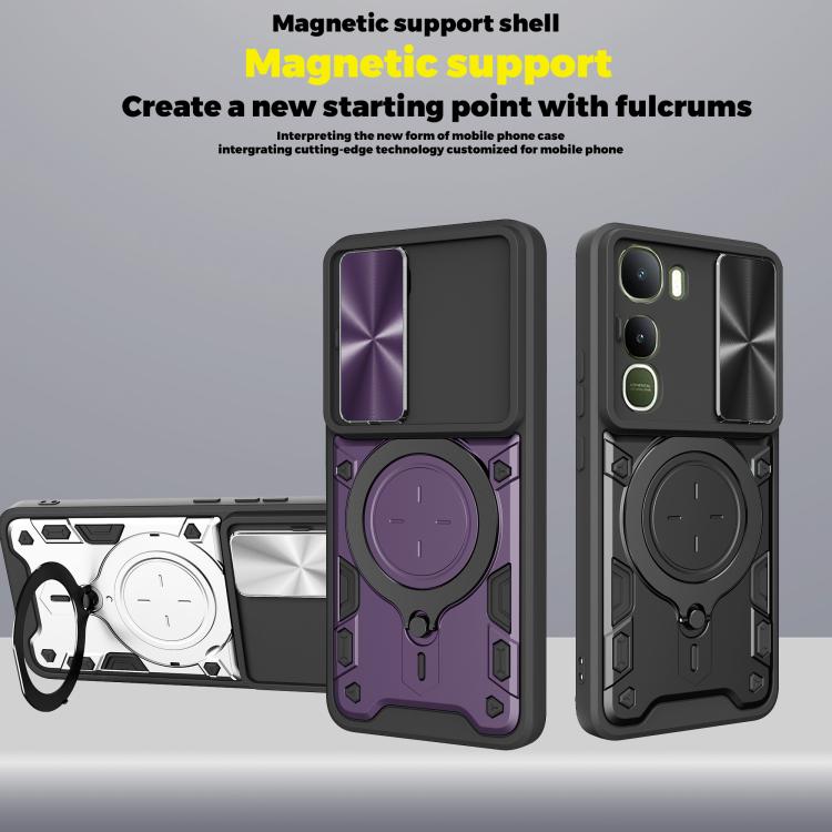 For vivo Y400 5G Global CD Texture Sliding Camshield Magnetic Holder Phone Case