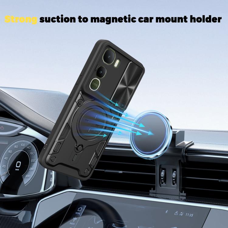 For vivo Y400 5G Global CD Texture Sliding Camshield Magnetic Holder Phone Case