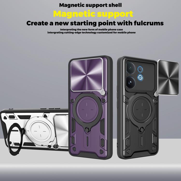 For vivo V60 5G CD Texture Sliding Camshield Magnetic Holder Phone Case