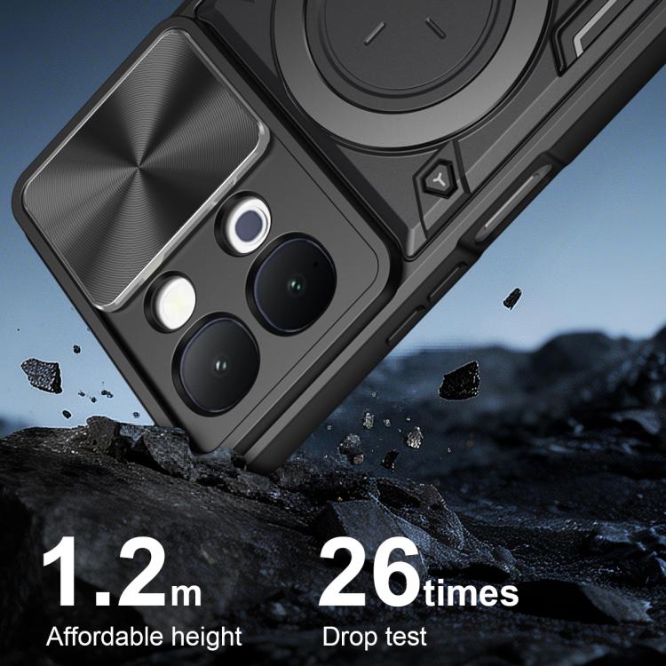 For vivo Y500i 5G CD Texture Sliding Camshield Magnetic Holder Phone Case