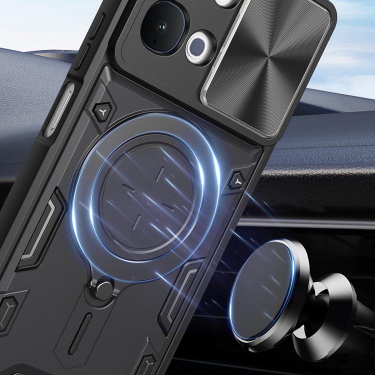 For vivo Y500i 5G CD Texture Sliding Camshield Magnetic Holder Phone Case