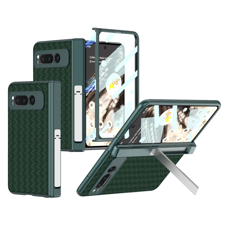 For Google Pixel Fold GKK Integrated Woven Folding Hinge Leather Phone Case with Holder