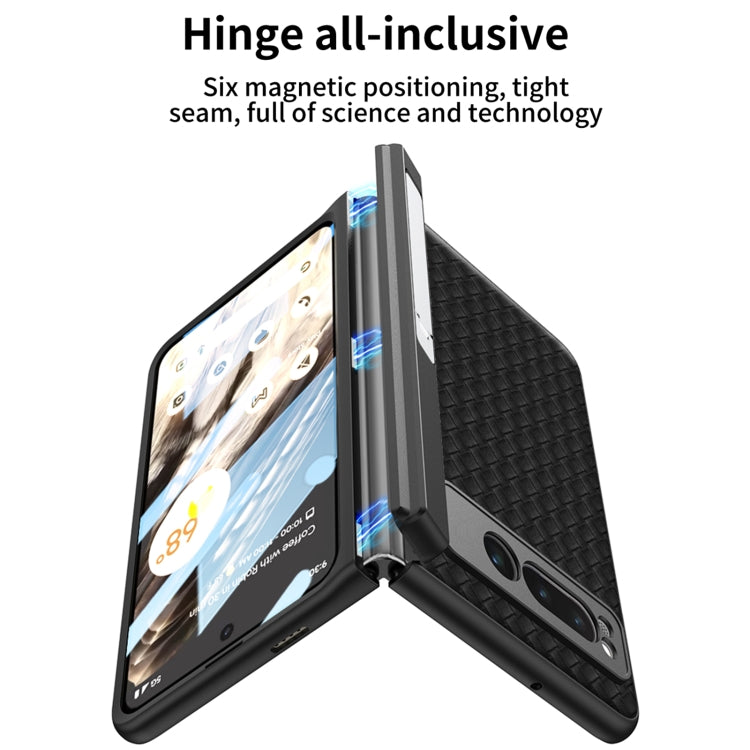 For Google Pixel Fold GKK Integrated Woven Folding Hinge Leather Phone Case with Holder