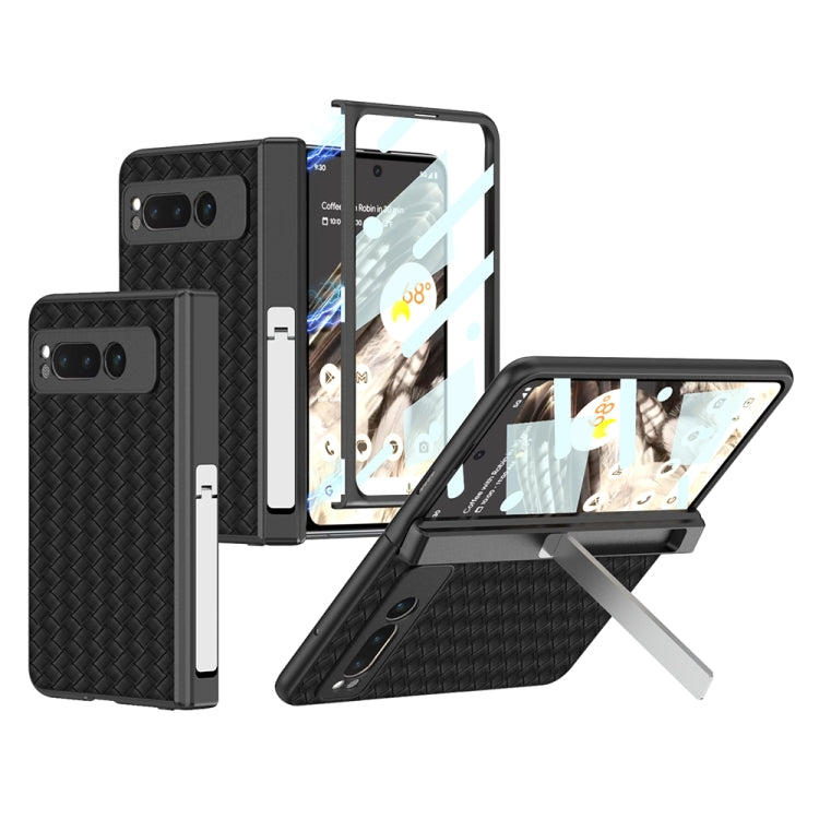 For Google Pixel Fold GKK Integrated Woven Folding Hinge Leather Phone Case with Holder