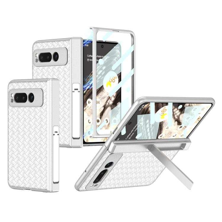 For Google Pixel Fold GKK Integrated Woven Folding Hinge Leather Phone Case with Holder