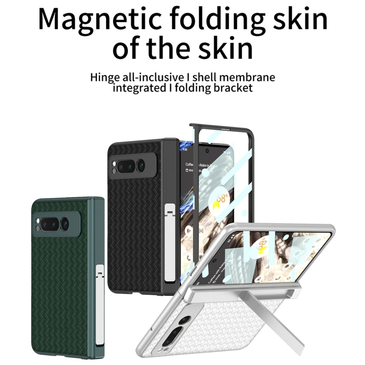 For Google Pixel Fold GKK Integrated Woven Folding Hinge Leather Phone Case with Holder