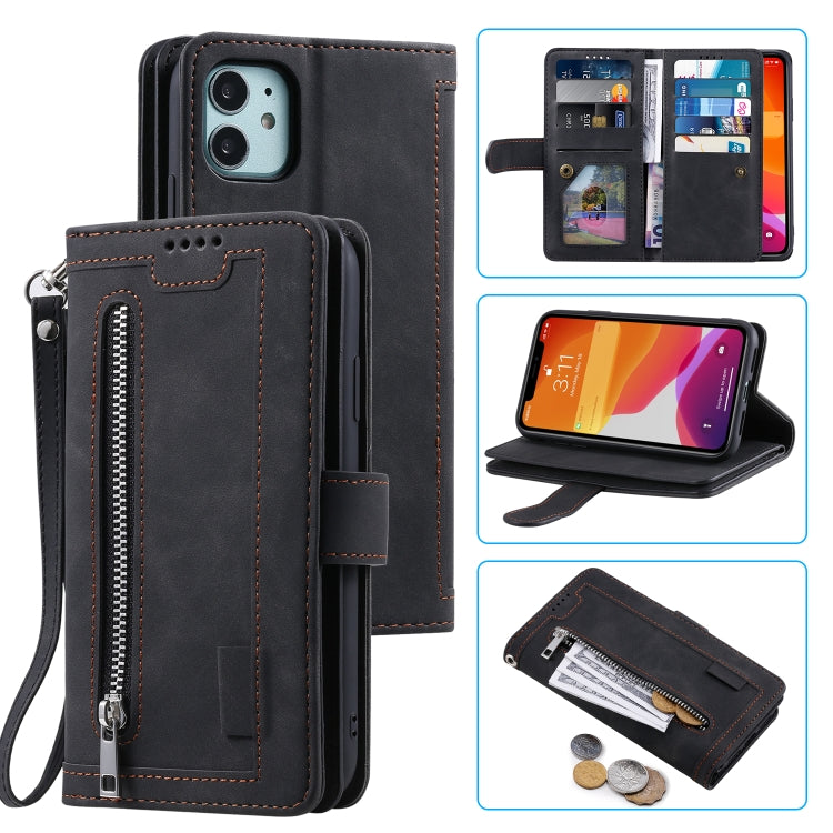 For iPhone 11 Nine Card Zipper Bag Horizontal Flip Leather Case With Holder & Card Slots & Photo Frame & Wallet