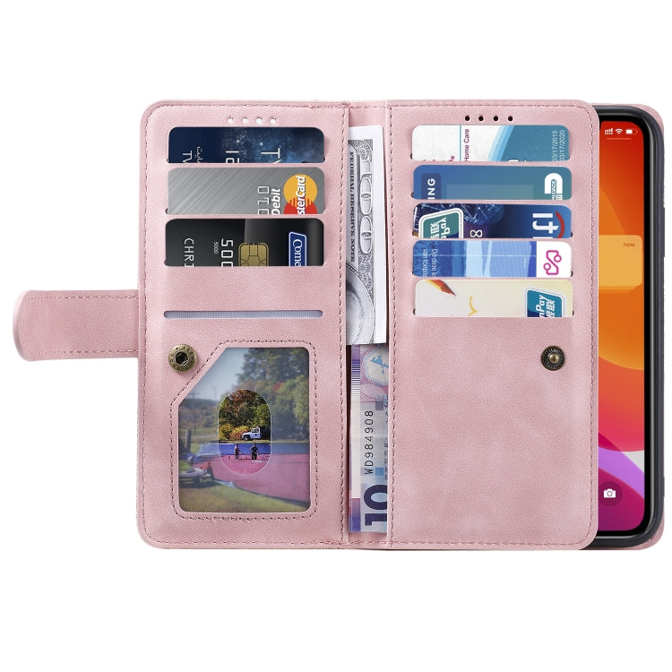 For iPhone 11 Pro Max Nine Card Zipper Bag Horizontal Flip Leather Case With Holder & Card Slots & Photo Frame & Wallet(Pink)