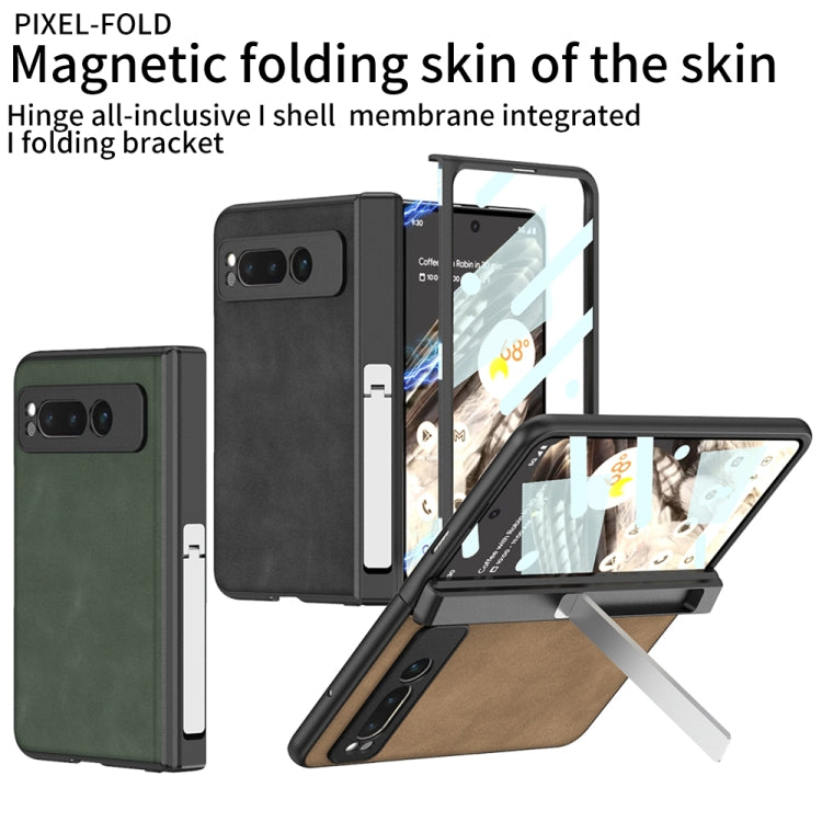 For Google Pixel Fold GKK Integrated Frosted Fold Hinge Leather Phone Case with Holder