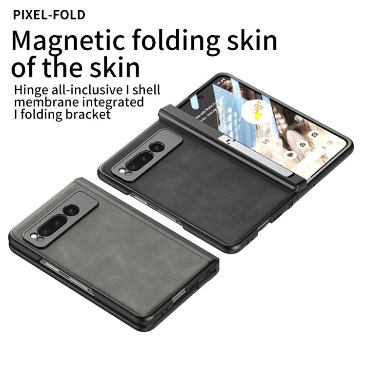 For Google Pixel Fold GKK Integrated Frosted Fold Hinge Leather Phone Case with Holder