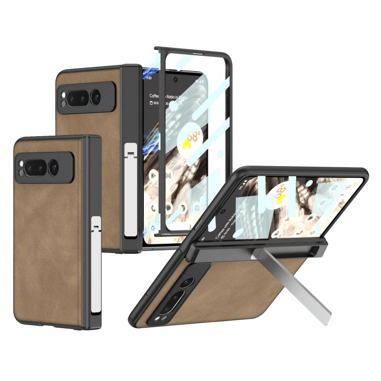 For Google Pixel Fold GKK Integrated Frosted Fold Hinge Leather Phone Case with Holder