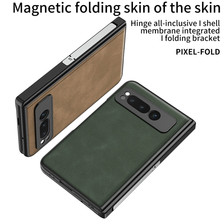 For Google Pixel Fold GKK Integrated Frosted Fold Hinge Leather Phone Case with Holder