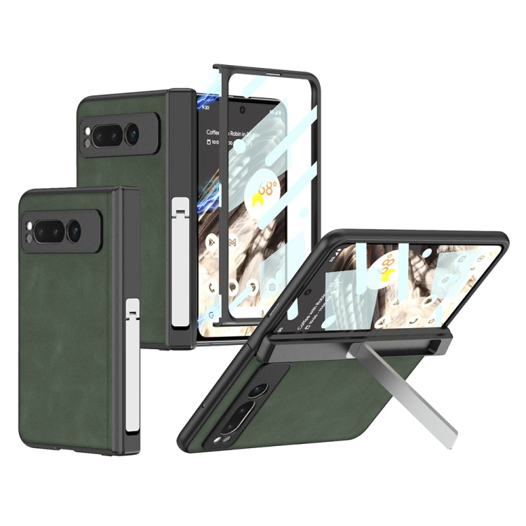 For Google Pixel Fold GKK Integrated Frosted Fold Hinge Leather Phone Case with Holder