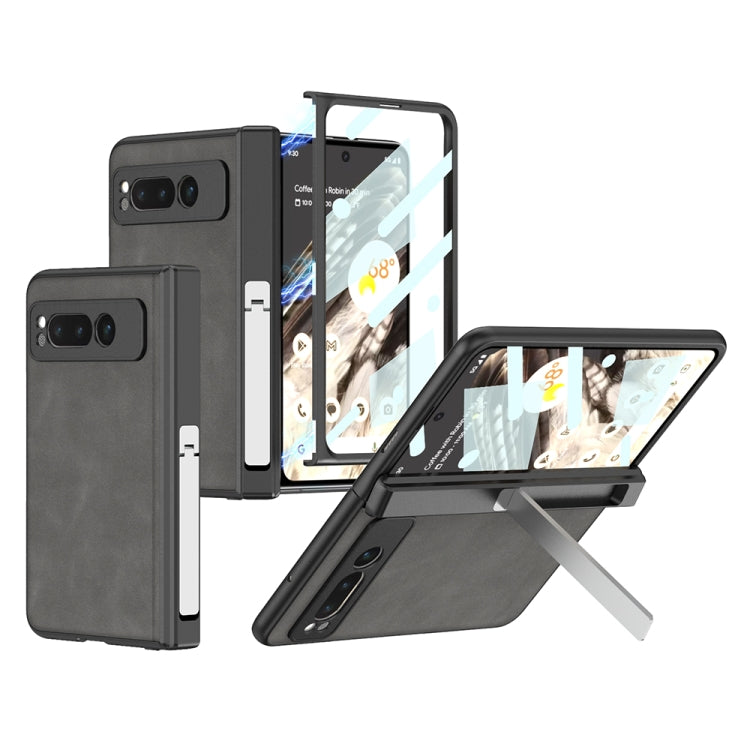 For Google Pixel Fold GKK Integrated Frosted Fold Hinge Leather Phone Case with Holder
