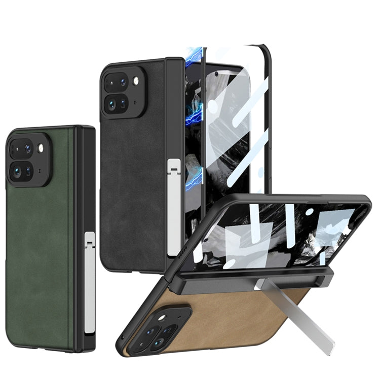 For Google Pixel 9 Pro Fold GKK Integrated Frosted Fold Hinge Leather Phone Case with Holder