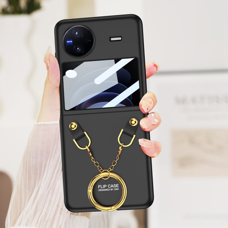 For vivo X Flip GKK Integrated Necklace Hinged Flip Phone Case with Ring Holder
