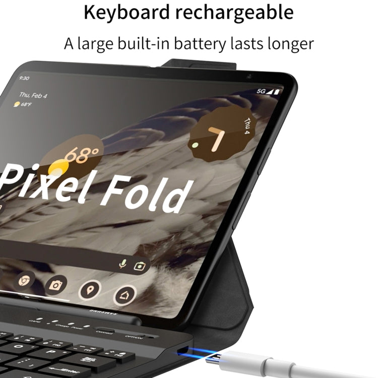 For Google Pixel Fold GKK Magnetic Folding Bluetooth Keyboard Leather Case with Pen + Keyboard + Case
