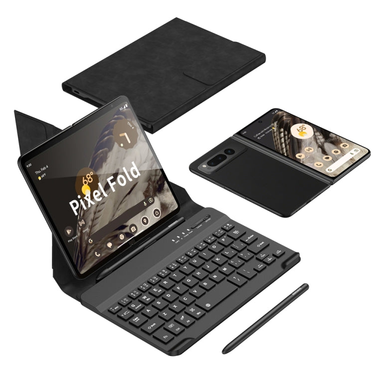For Google Pixel Fold GKK Magnetic Folding Bluetooth Keyboard Leather Case with Pen + Keyboard + Case