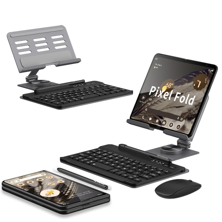 For Google Pixel Fold GKK Folding Bluetooth Keyboard Holder with Pen + Holder + Keyboard + Mouse