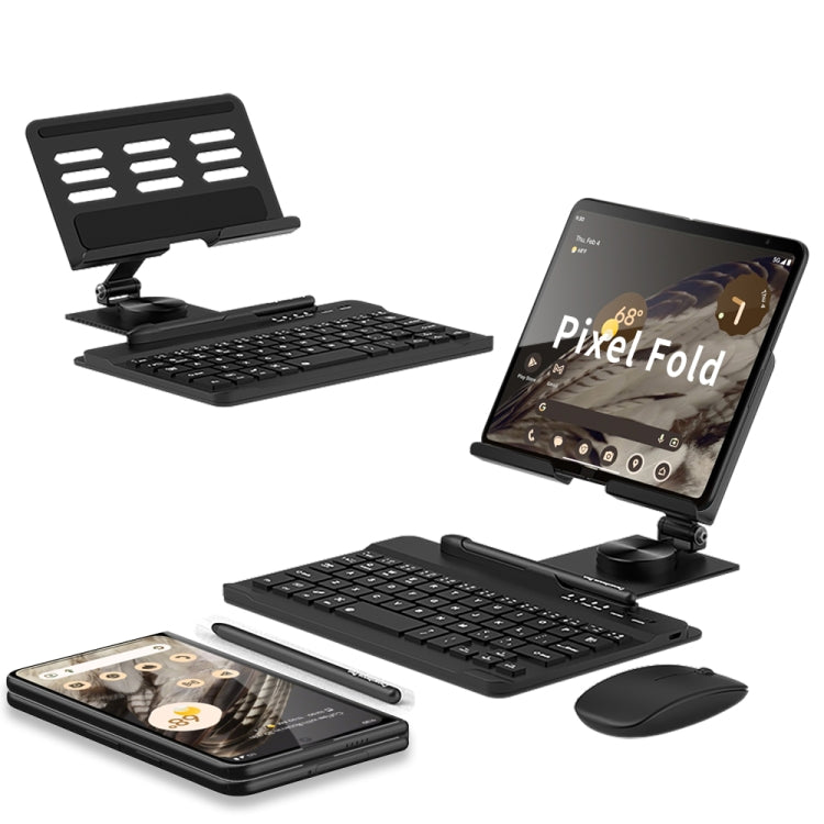 For Google Pixel Fold GKK Folding Bluetooth Keyboard Holder with Pen + Holder + Keyboard + Mouse