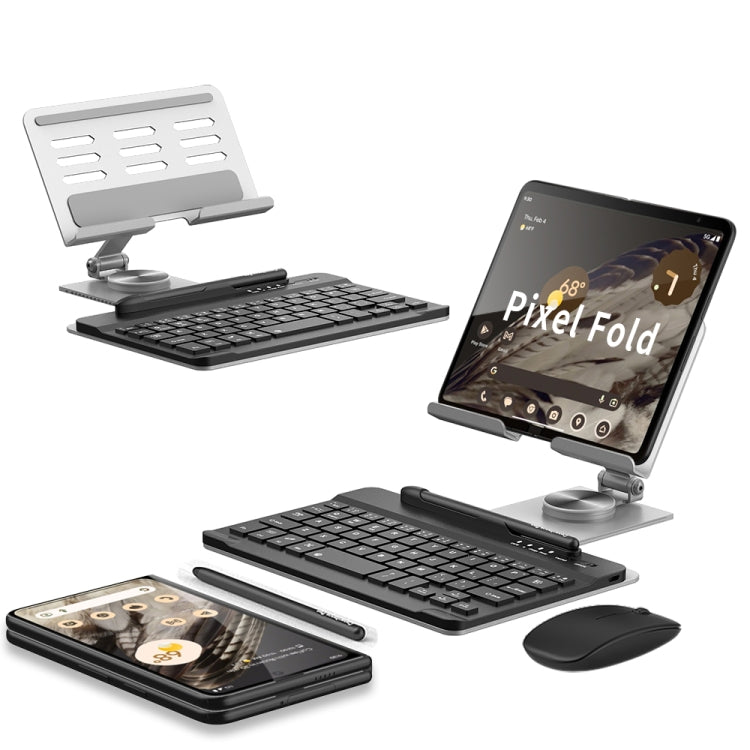 For Google Pixel Fold GKK Folding Bluetooth Keyboard Holder with Pen + Holder + Keyboard + Mouse